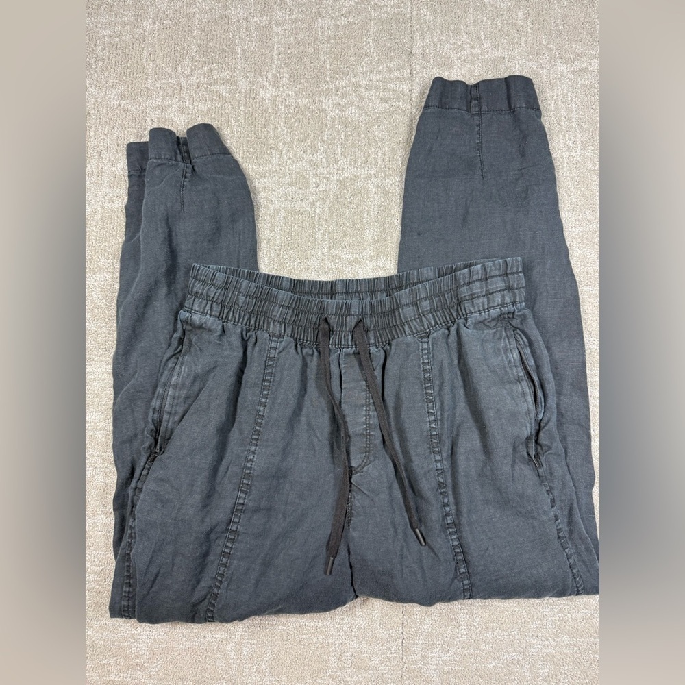 Athleta Black Washed 100% Linen Waist Tie Jogger Pant Size Medium